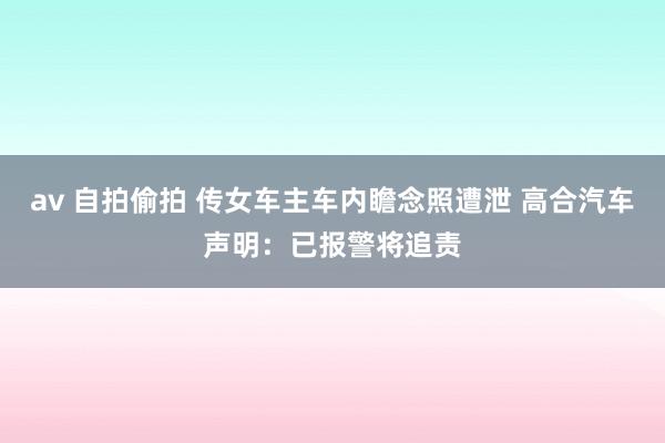 av 自拍偷拍 传女车主车内瞻念照遭泄 高合汽车声明：已报警将追责