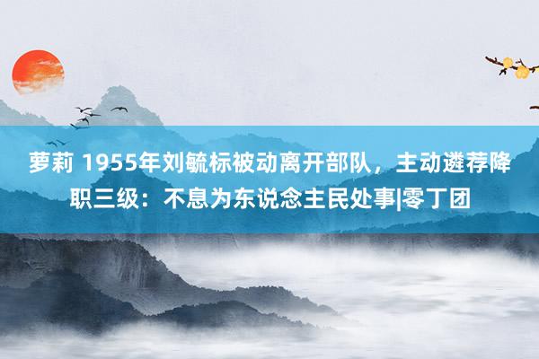 萝莉 1955年刘毓标被动离开部队，主动遴荐降职三级：不息为东说念主民处事|零丁团